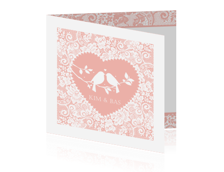 Beste Romantische trouwkaart met vogels in een hart ZV-73